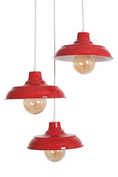 Fer Avize Sinyor Modern Design Living Room - Kitchen - Cafe Red Color Pendant Lamp 3-Piece Chandelier