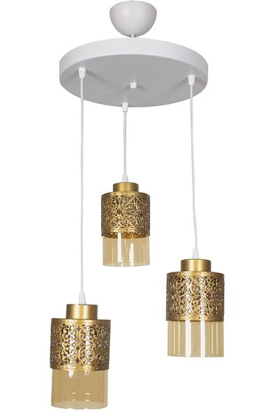 Fer Avize Fantastic Modern Design Pendant Lamp White Color Honey Glass Living Room - Kitchen - Bedroom 3-Piece Chandelier