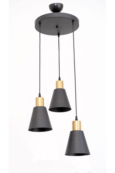 Fer Avize Trend Modern Pendant Lamp Metal Black Color Cafe - Dining Table Top - Living Room 3-Piece Chandelier