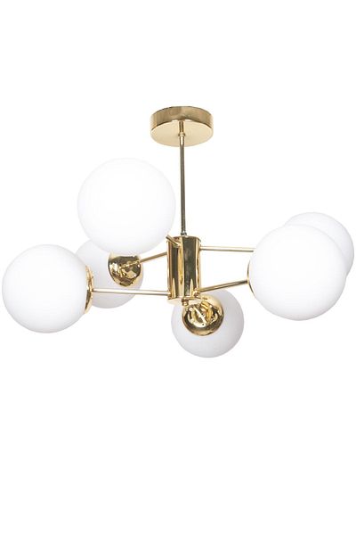 Fer Avize Oscar Modern Luxury Design Gold Color Case White Glass Living Room - Kitchen - Bedroom 6-Piece Chandelier