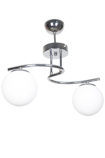 Fer Avize Linda Modern Design Chrome Color White Glass Living Room - Kitchen - Bedroom 2-Piece Chandelier
