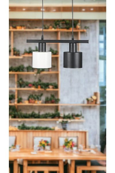 Fer Avize Mısra Special Design - Modern - Cafe - Kitchen - Living Room 2-Piece Metal Row Pendant Lamp Chandelier