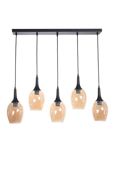 Fer Avize Ilyo Modern Design Dining Table - Living Room - Kitchen Row Honey Glass 5-Piece Chandelier