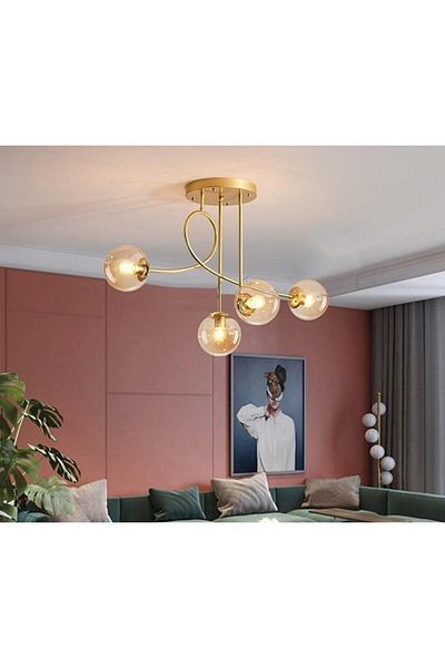 Fer Avize Jade 4-Piece Chandelier - Special Design, Antique Color, Honey Glass Living Room and Bedroom