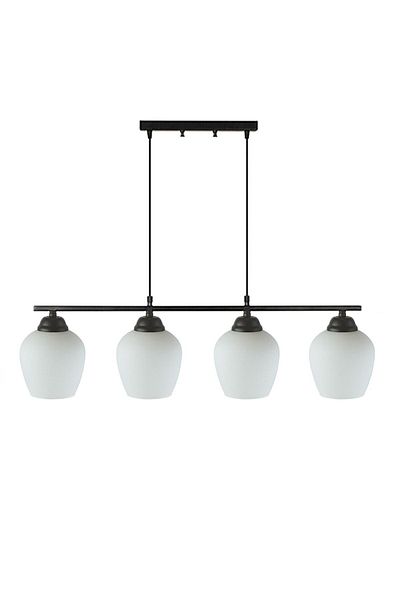 Fer Avize Caesar 110 Modern Design Living Room - Kitchen - Dining Table - Black Color White Glass 4-Piece Chandelier