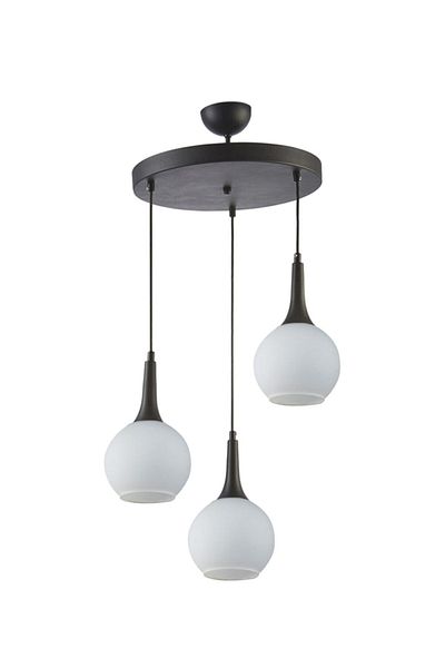 Fer Avize Fred Modern Decorative Black Color White Glass Pendant Lamp Living Room - Kitchen - Bedroom 3-Piece Chandelier