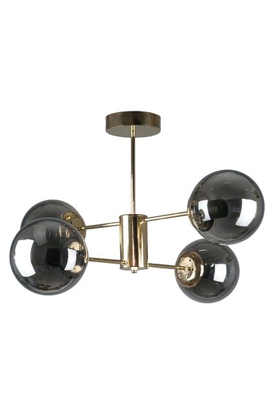Fer Avize Oscar Modern Luxury Design Gold Color Case Smoked Glass Living Room - Kitchen - Bedroom 4-Piece Chandelier
