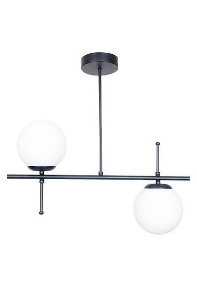Fer Avize Cello Modern Design Metal Black Color White Glass Dining Table Top - Living Room 2-Piece Chandelier