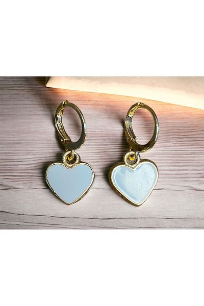 Stoneday White Enameled Heart Gold Detailed Dangle Earrings