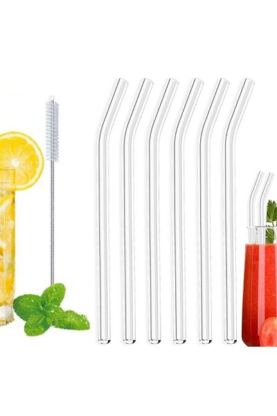 Multiamo 7 Pieces Clear Glass Beveled Straws + Pipette Cleaner / Presentation Straws (6 Glass Pipettes + 1 Cleaner)