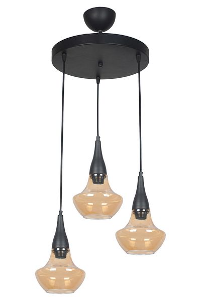 Fer Avize Fora Special Design Living Room - Bedroom - Kitchen - Honey Glass 3-Piece Chandelier
