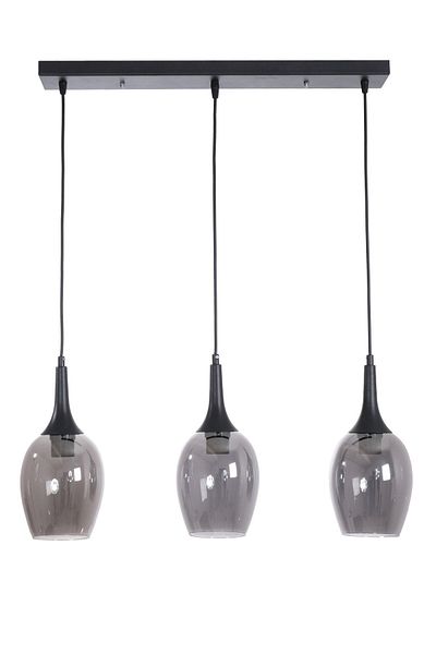Fer Avize Ilyo Modern Design Dining Table - Living Room - Kitchen Row Smoked Glass 3-Piece Chandelier