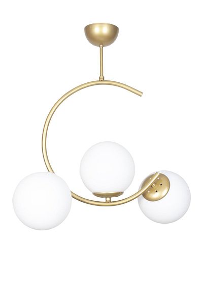 Fer Avize Julia Special Design - Crescent Model Antique, Gold Color White Glass 3-Piece Chandelier Set
