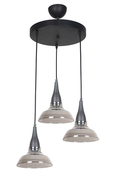 Fer Avize Beray Special Design Living Room - Bedroom - Kitchen - Smoked Glass 3-Piece Chandelier