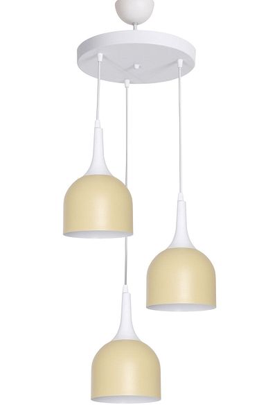 Fer Avize Reina Modern Design Living Room - Kitchen - Cafe White Case Cream Color Pendant Lamp 3-Piece Chandelier