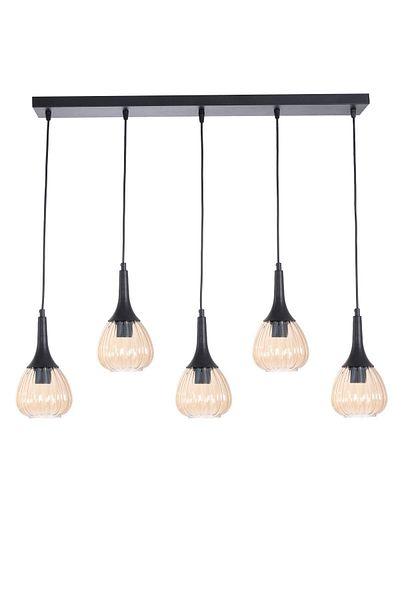 Fer Avize Classic Modern Design Dining Table - Living Room - Kitchen Row Honey Glass 5-Piece Chandelier