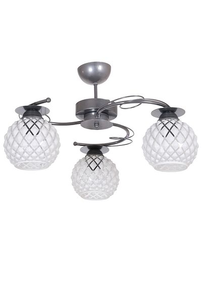 Fer Avize Yankı Modern Decorative Gray Color White Embossed Glass Living Room - Kitchen - Bedroom 3-Piece Chandelier