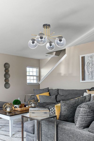 Fer Avize Vesuvius Special Design Plafonier Ceiling Antique Gold Color Smoked Glass 4-Piece Chandelier