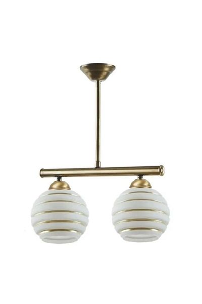 Fer Avize Serenimo Retro Rustic White Gold Glass Living Room - Kitchen - Bedroom 2-Piece Chandelier