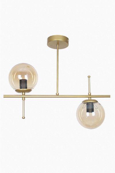 Fer Avize Cello Modern Design Metal Antique Gold Color Honey Glass Dining Table Top - Living Room 2-Piece Chandelier