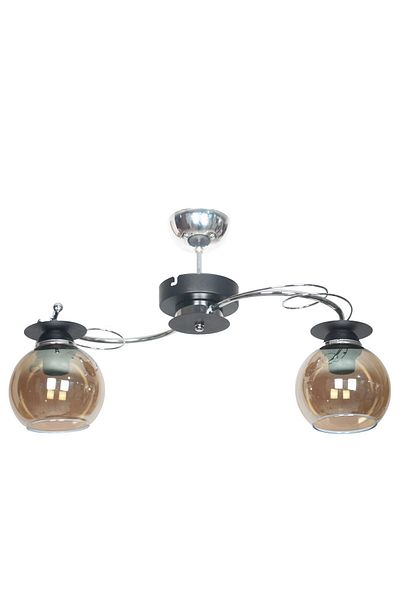 Fer Avize Bolivar Modern Design - Chrome Black Case Smoked Glass 2-Piece Chandelier Plafonier Living Room and Kitchen Bedroom