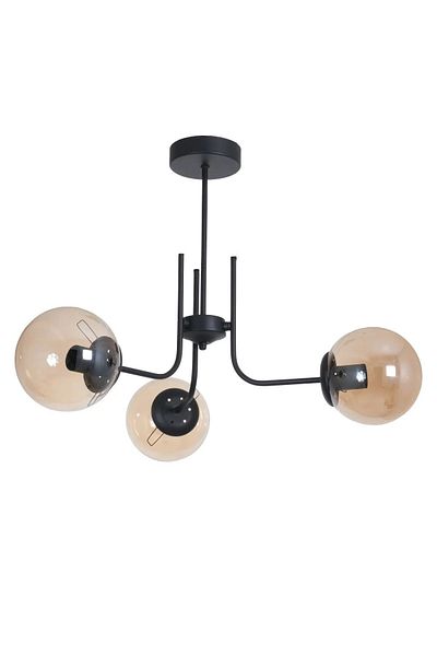 Fer Avize Tanya Modern Design Kitchen - Living Room - Bedroom - Ceiling Black Color Honey Glass 3-Piece Chandelier