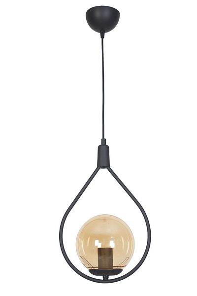 Fer Avize Deco Special Design Metal Glass Pendant Lamp Black Color Honey Glass Pendant Lamp Hall - Kitchen - Living Room Single Chandelier