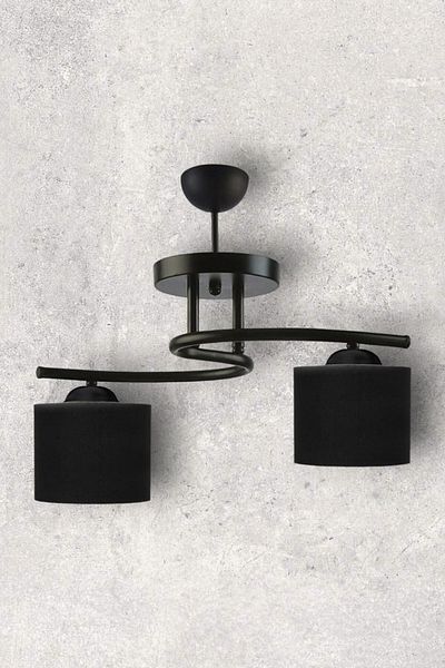 Fer Avize Fuji Modern Decorative Black Color Living Room - Kitchen - Bedroom 2-Piece Black Fabric Headed Chandelier