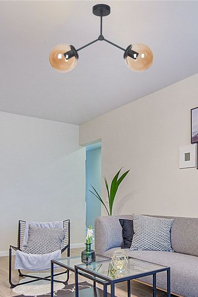 Fer Avize Focus Modern Design Living Room - Kitchen - Cafe - Hall - Bedroom Black Color Honey Glass Chandelier of 2