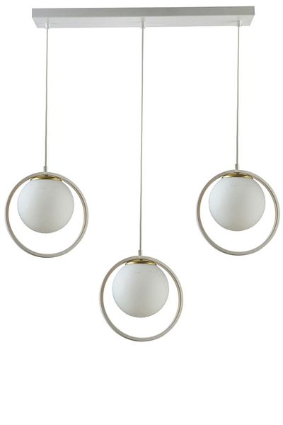 Fer Avize Nina Modern Design White Color White Glass Row Living Room - Kitchen - Bedroom 3-Piece Chandelier
