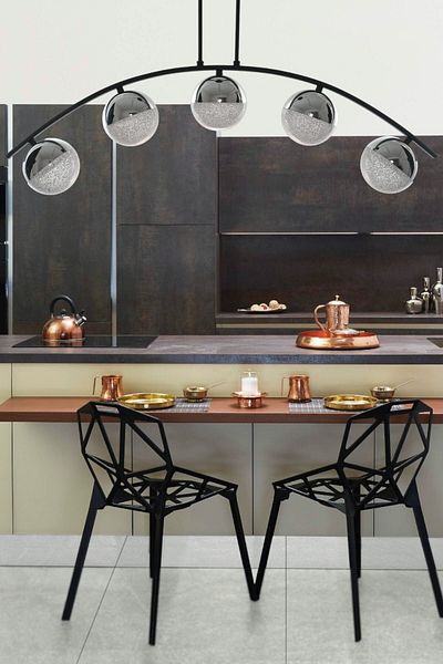 Fer Avize Le-Man Modern Design Chrome Case Dining Table Top - Living Room 5 Led Chandelier