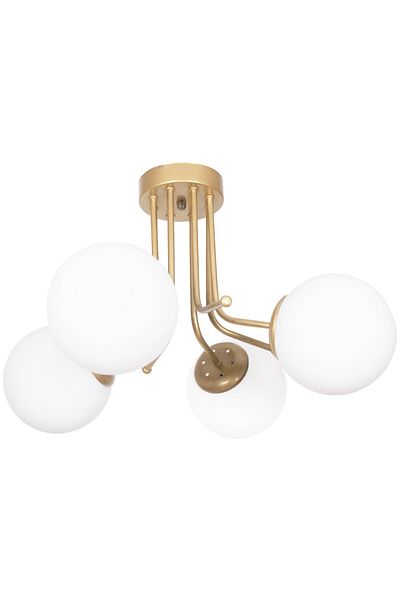 Fer Avize Daisy Luxury Modern Design Plafonier Gold Color White Glass Living Room - Kitchen - Bedroom 4-Piece Chandelier