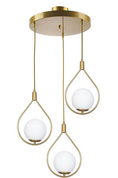 Fer Avize Modern Deco Gold Colored White Glass 3-Piece Chandelier - for Living Room and Bedroom