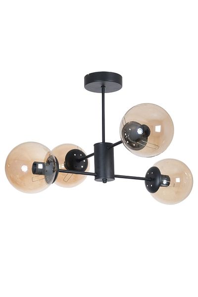 Fer Avize Oscar Modern Luxury Design Black Color Case Honey Glass Living Room - Kitchen - Bedroom 4-Piece Chandelier