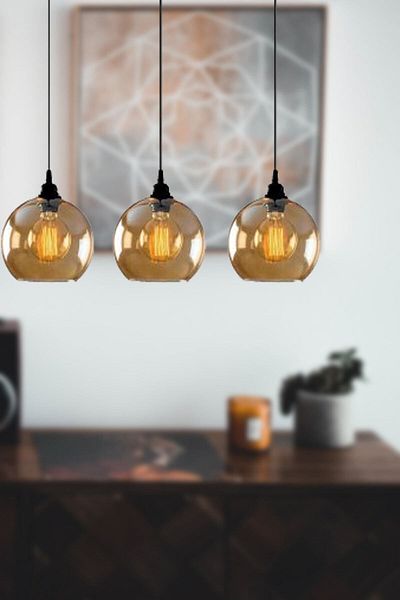 Fer Avize Opvik Special Design Modern Sports Black Color Honey Color Glass 3-Piece Chandelier