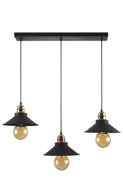 Fer Avize Alfa Modern Row Pendant Lamp Black Cafe - Kitchen 3-Piece Chandelier