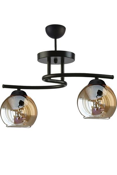 Fer Avize Fuji Modern Decorative Black Color Honey Glass Living Room - Kitchen - Bedroom 2-Piece Chandelier
