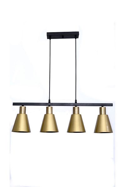 Fer Avize Trend Modern Metal Finish Gold Color Row Pendant Lamp - Dining Table Top - Living Room 4-Piece Chandelier
