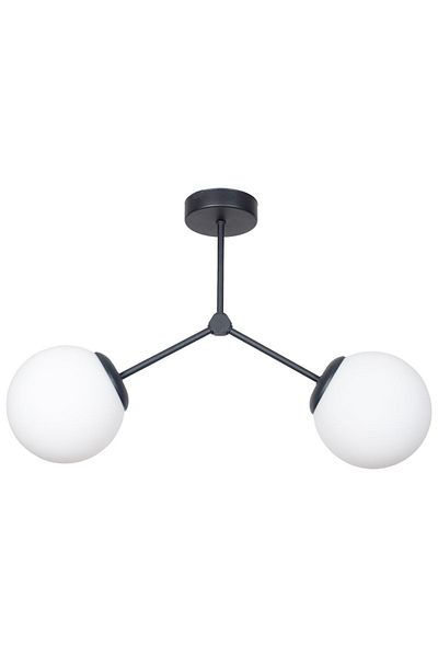 Fer Avize Focus Modern Design Living Room - Kitchen - Cafe - Hall - Bedroom Black Color White Glass 2-Piece Chandelier