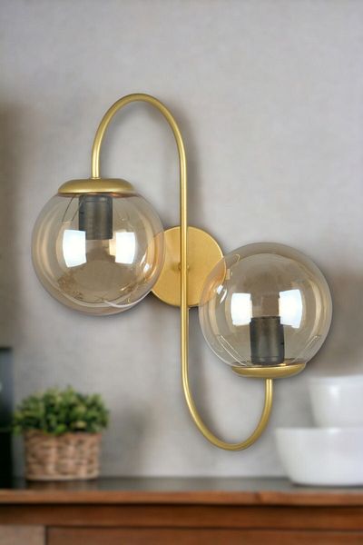 Fer Avize Jupiter Sconce - Modern Design, Antique Colors, Honey Glass Cafe - Hall Wall Sconce for Kitchen and Bedroom