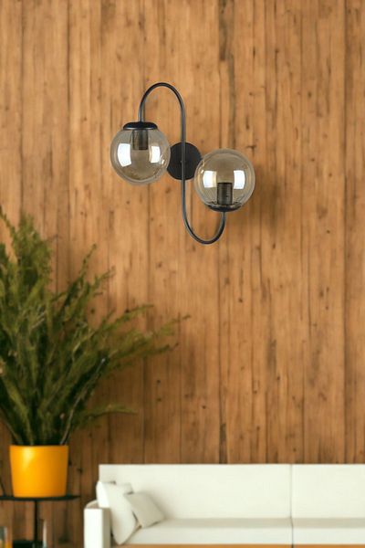Fer Avize Jupiter Sconce Modern Design Black Color Honey Glass Cafe - Kitchen - Bedroom - Hall Wall Sconce