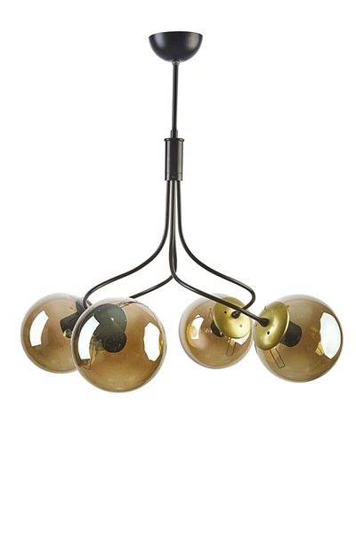 Fer Avize Napoli Modern Black Color Closed Smoked Glass Living Room - Kitchen - Bedroom 4-Piece Chandelier
