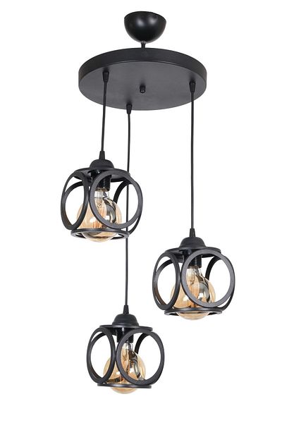 Fer Avize Lotus Modern Design Black Color - Cafe - Living Room - Bedroom - Children's Room Wire 3-Piece Chandelier