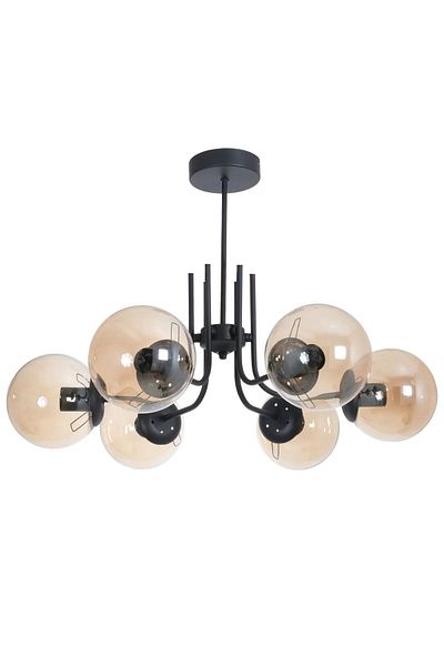 Fer Avize Tanya Modern Design Kitchen - Living Room - Bedroom - Ceiling Black Color Honey Glass 6-Piece Chandelier