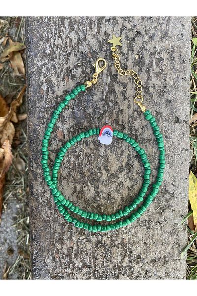 Stoneday Christmas Special Green Sand Bead Necklace with Santa Claus Figure