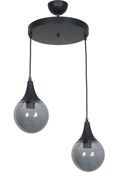 Fer Avize Damla Modern Design Pendant Lamp Black Color Smoked Glass Living Room - Kitchen - Bedroom 2 Pieces Chandelier