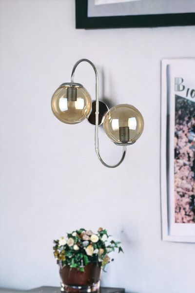 Fer Avize Jupiter Sconce Modern Design Chrome Color Honey Glass Cafe - Kitchen - Bedroom - Hall Wall Sconce