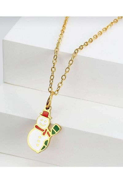 Stoneday New Year's Concept Gold Plated Chain Necklace with Snowman Figure