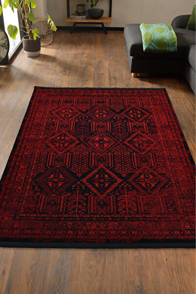 Giza Home Afgan Türkmen Otantik Desenli Bordo Oturma Odası Salon Mutfak Halıs...