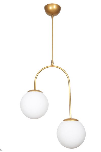 Fer Avize Janin Modern Pendant Lamp Antique Color Body White Glass Living Room - Kitchen - Bedroom 2-Piece Chandelier